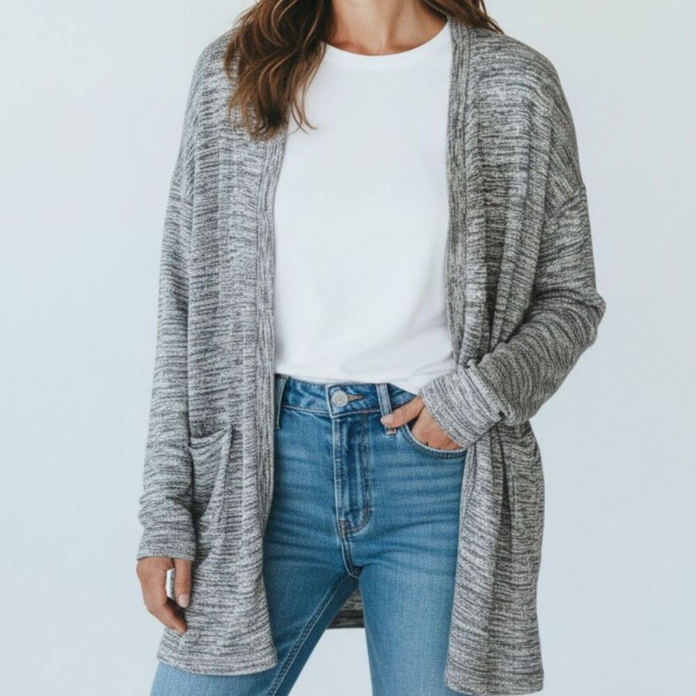 Athleta Women's Drape Pose Wrap Cardigan Grey Black Size Small